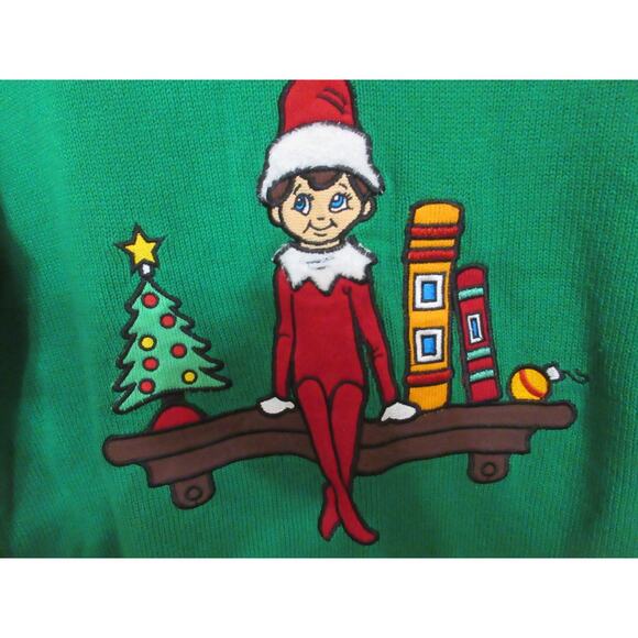Christmas Sweater "Elf on the Shelf" Logo Green & Red Logo Ladies M - Picture 2 of 10